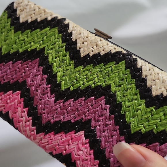Straw mosaic chevron weave print wallet wrist strap 3 x 5.5" new - Picture 15 of 15